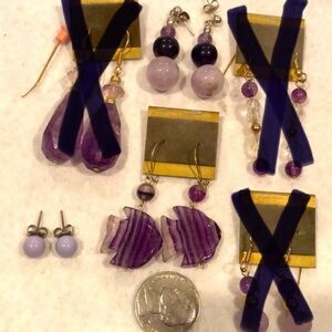Earrings in purples: amethyst, crystal - 3 pairs